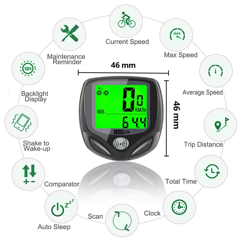 SOON GO Bike Speedometer, Bicycle odometers,Bicycle Speedometer Wireless Cycle Bike Computer Waterproof Bike Odometer with LCD Display Speedometer Accurate Speed Tracking & Multi-Function - Image 2